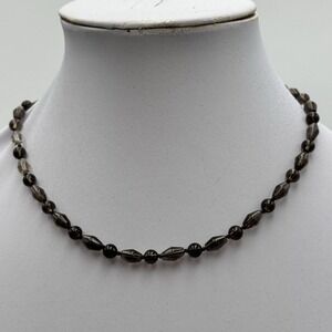 Vtg Smoky Quartz Necklace 18" Long Sterling Silver Clasp Gemphoria 20.6 Grams